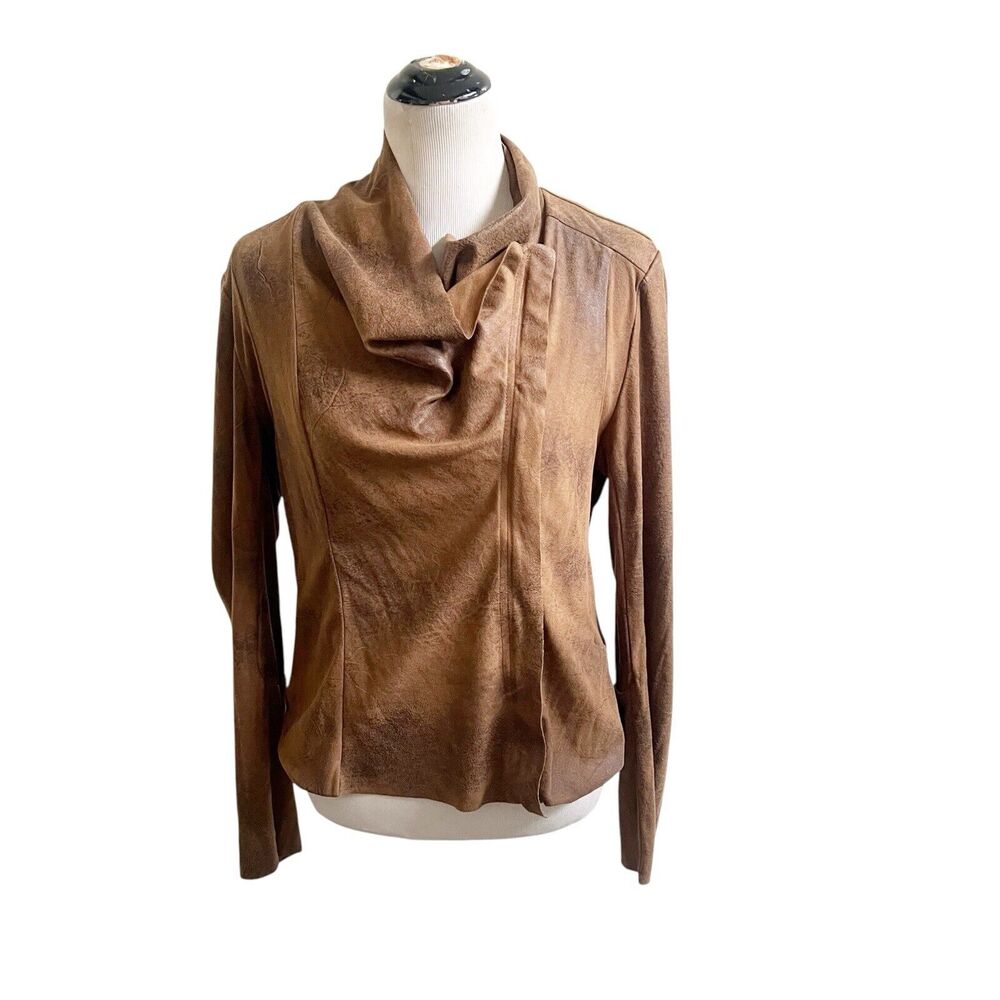 Philosophy Women’s Zipper Front Moto Jacket Size 12 Soft Shell Cognac
